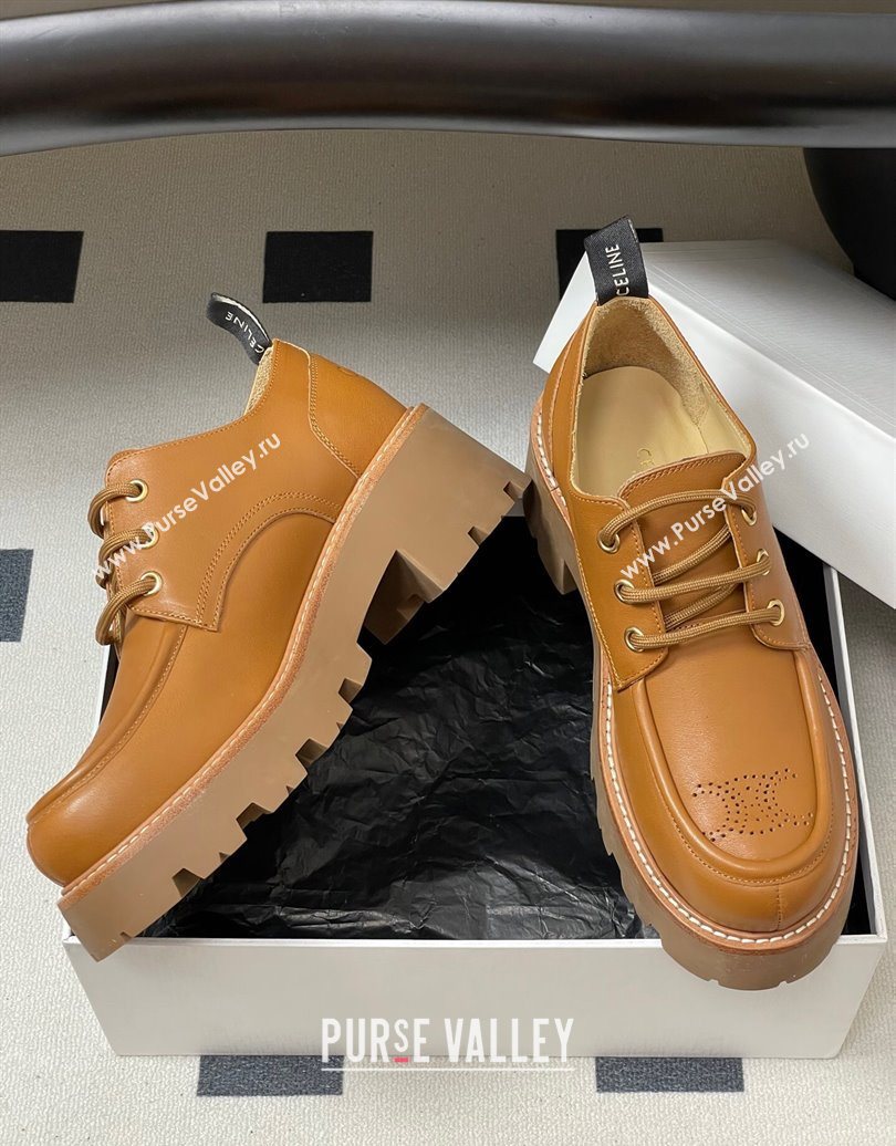 Celine Triomphe Platform Derbies laced-up Shoes 6cm in Calfskin Leather Brown 2025 CE102405 (MD-251024061)
