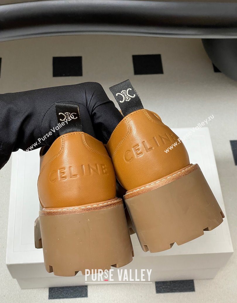 Celine Triomphe Platform Derbies laced-up Shoes 6cm in Calfskin Leather Brown 2025 CE102405 (MD-251024061)