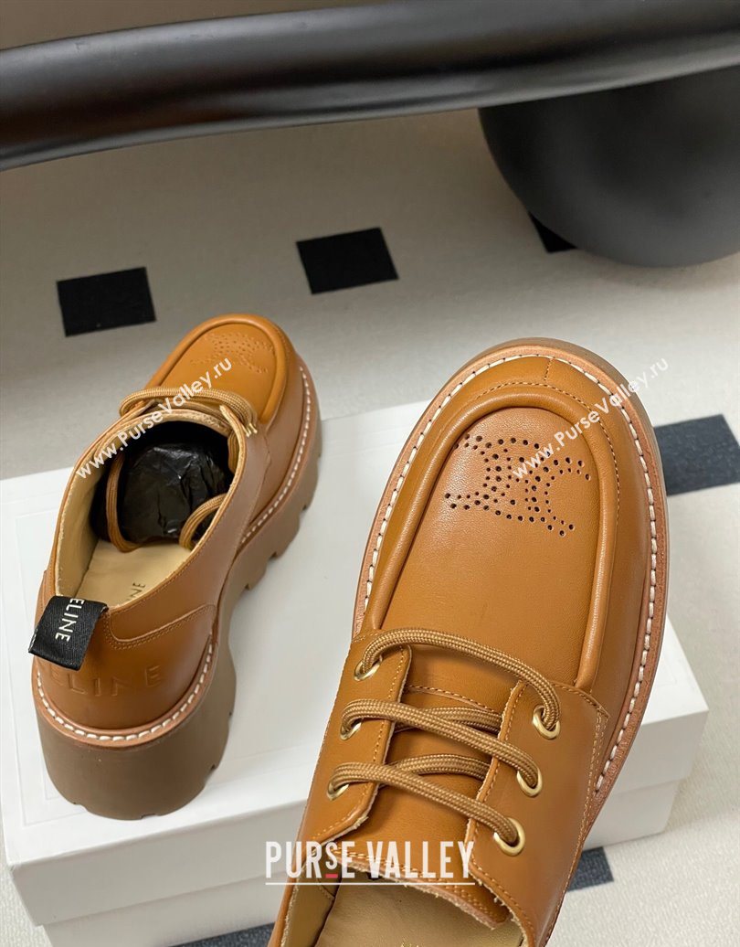 Celine Triomphe Platform Derbies laced-up Shoes 6cm in Calfskin Leather Brown 2025 CE102405 (MD-251024061)