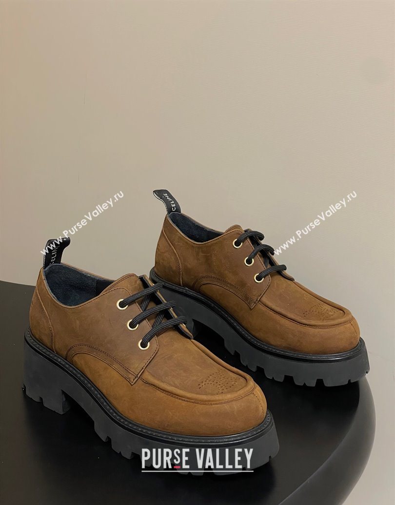 Celine Triomphe Platform Derbies laced-up Shoes 6cm in Suede Brown 2025 CE102405 (MD-251024062)