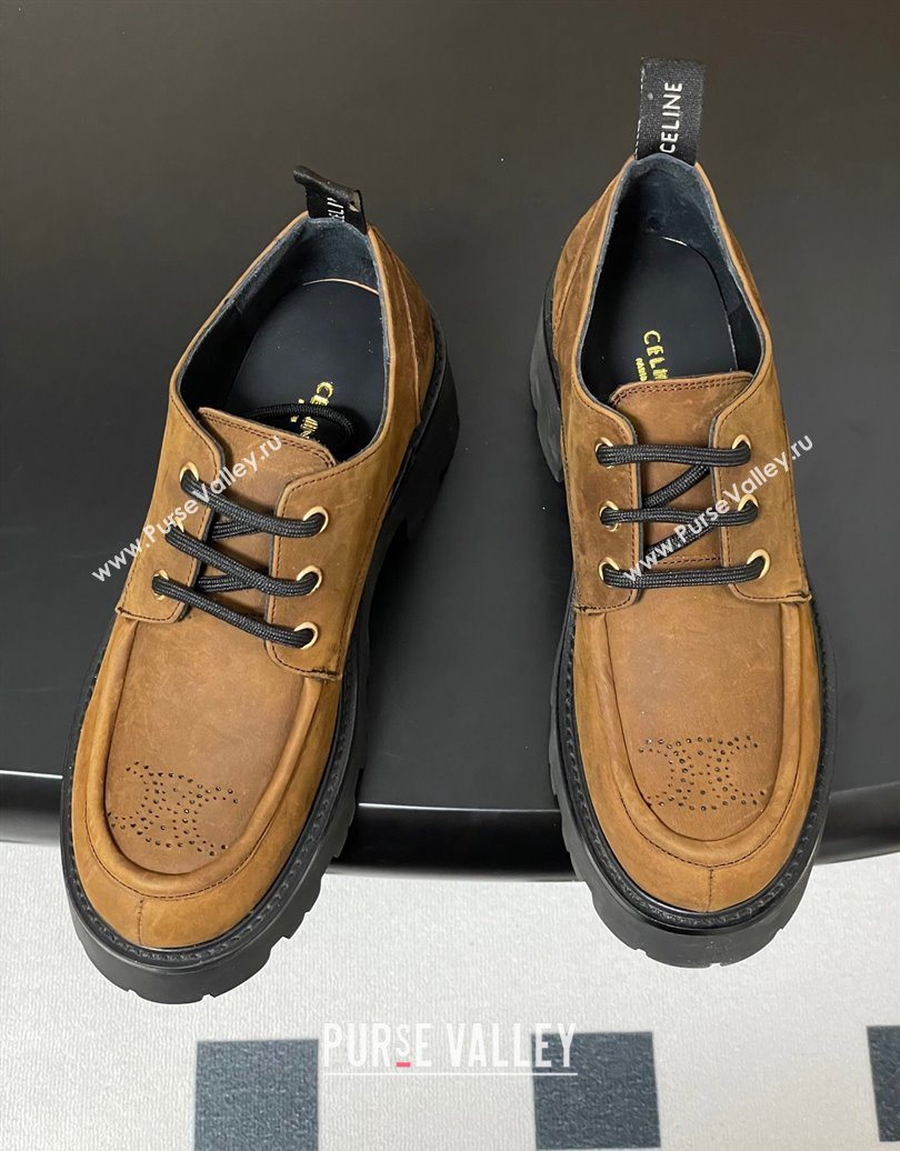 Celine Triomphe Platform Derbies laced-up Shoes 6cm in Suede Brown 2025 CE102405 (MD-251024062)