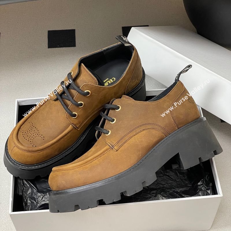 Celine Triomphe Platform Derbies laced-up Shoes 6cm in Suede Brown 2025 CE102405 (MD-251024062)