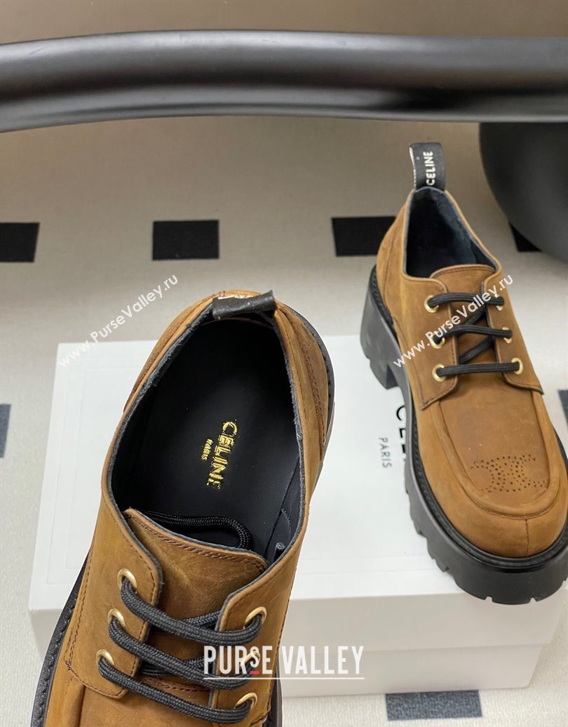 Celine Triomphe Platform Derbies laced-up Shoes 6cm in Suede Brown 2025 CE102405 (MD-251024062)