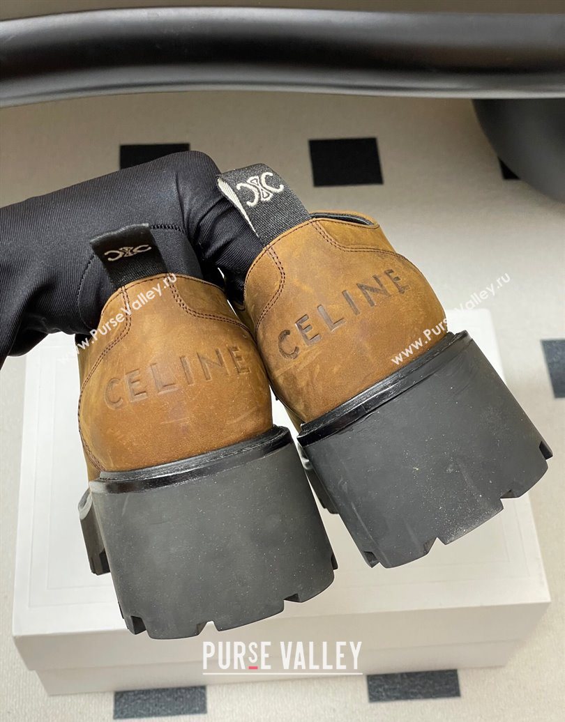 Celine Triomphe Platform Derbies laced-up Shoes 6cm in Suede Brown 2025 CE102405 (MD-251024062)