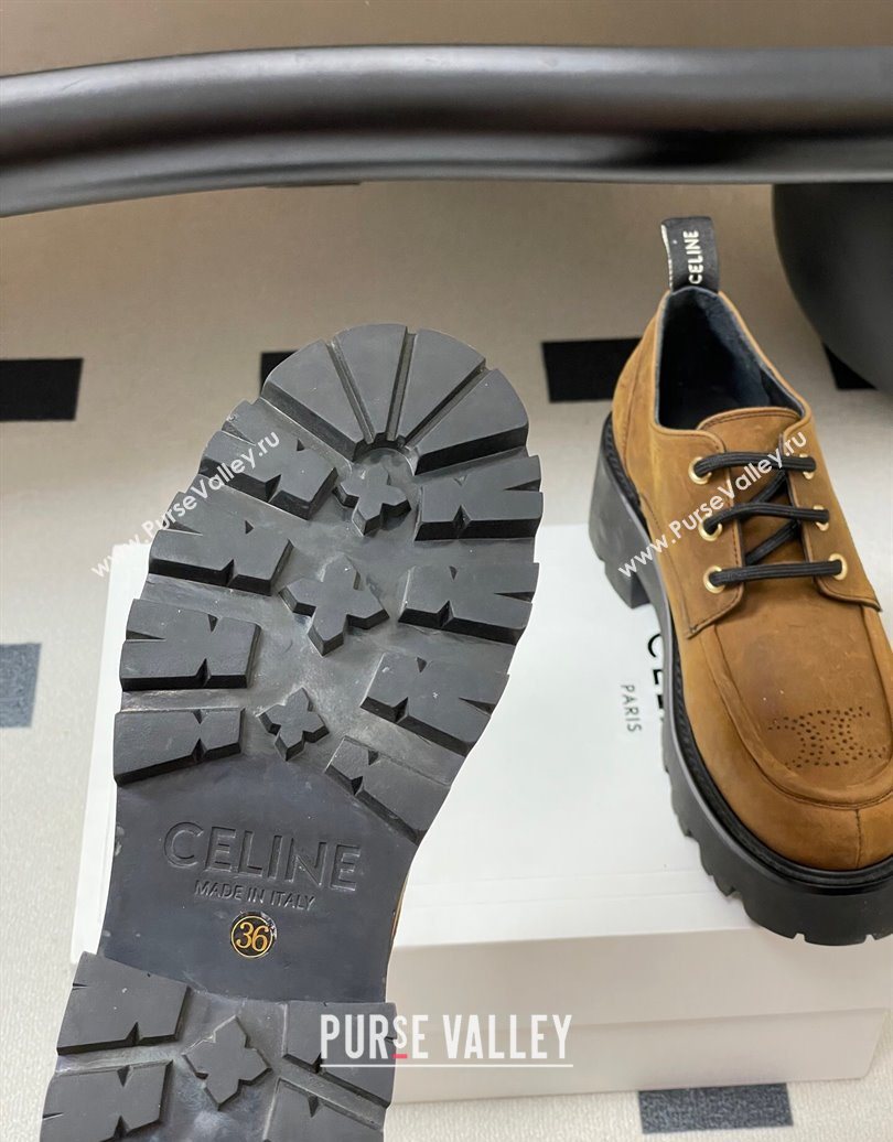 Celine Triomphe Platform Derbies laced-up Shoes 6cm in Suede Brown 2025 CE102405 (MD-251024062)