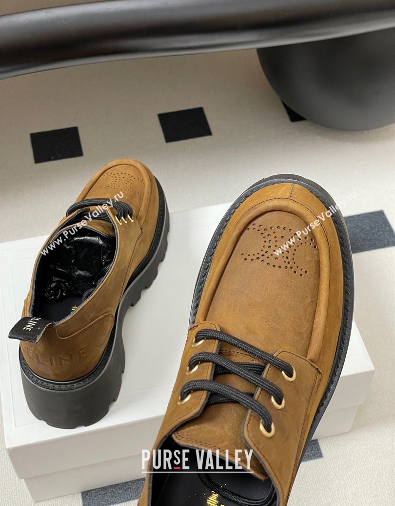 Celine Triomphe Platform Derbies laced-up Shoes 6cm in Suede Brown 2025 CE102405 (MD-251024062)