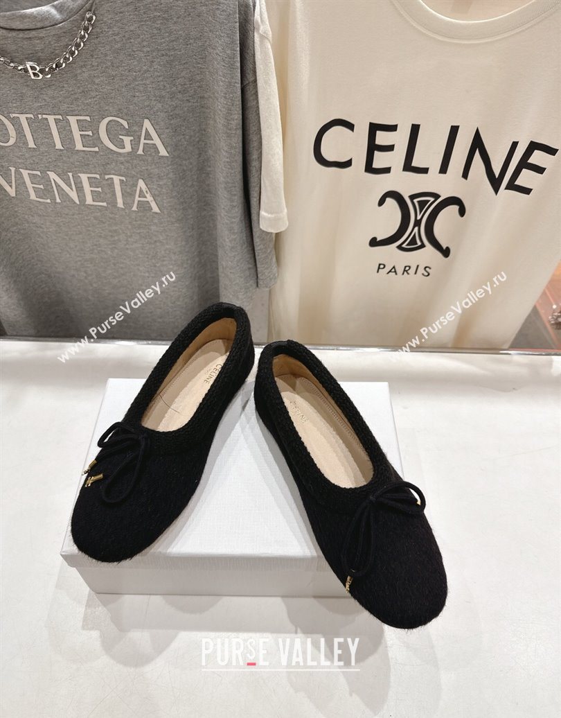 Celine Abby Ballerinas Flat in Alpaca Wool Fabric with Bow Black 2025 (MD-251024022)