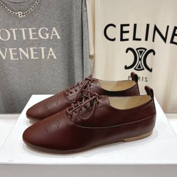 Celine Lise Perforated Triomphe Richelieu Laced-up Shoes in Calfskin Leather Dark Brown 2025 (MD-251024025)