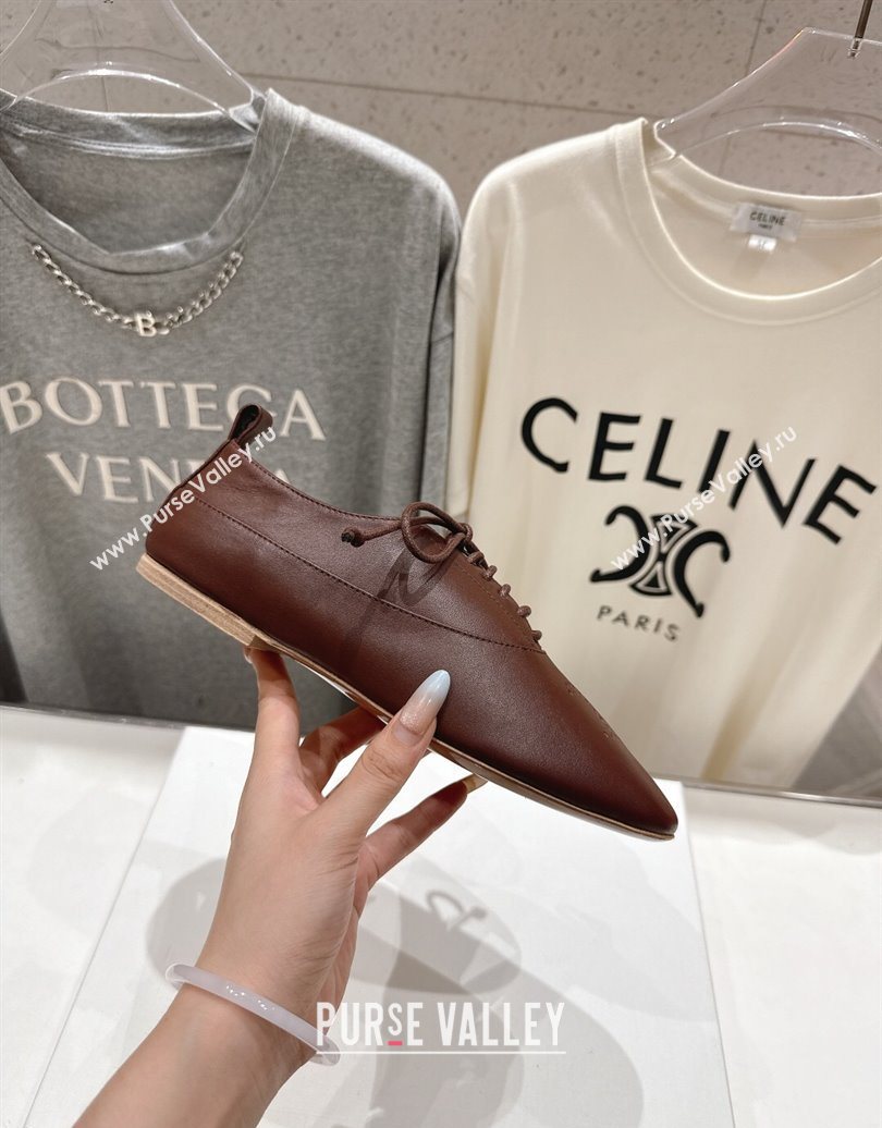 Celine Lise Perforated Triomphe Richelieu Laced-up Shoes in Calfskin Leather Dark Brown 2025 (MD-251024025)