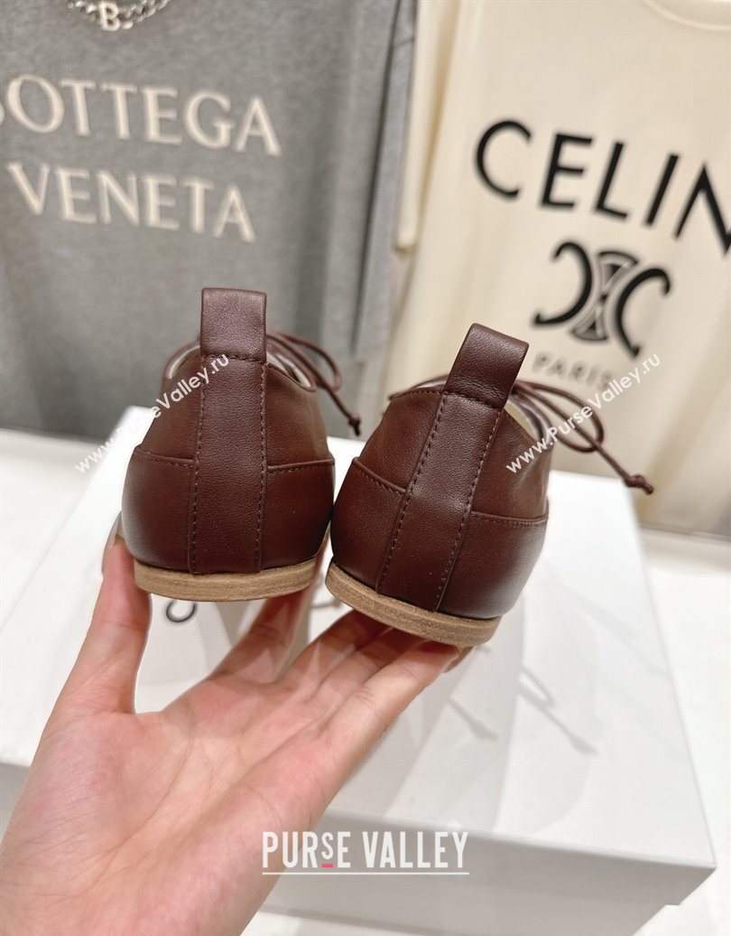 Celine Lise Perforated Triomphe Richelieu Laced-up Shoes in Calfskin Leather Dark Brown 2025 (MD-251024025)