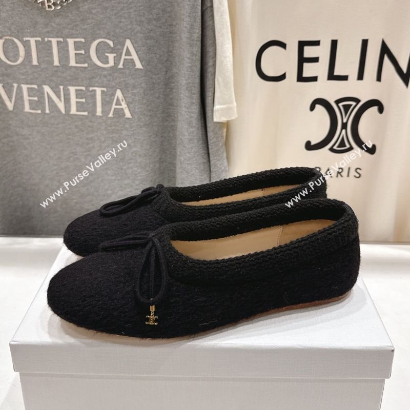 Celine Abby Ballerinas Flat in Alpaca Wool Fabric with Bow Black 2025 (MD-251024022)