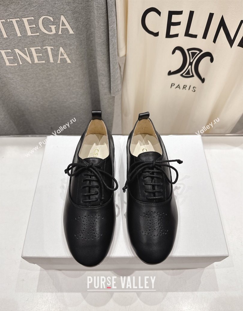 Celine Lise Perforated Triomphe Richelieu Laced-up Shoes in Calfskin Leather Black 2025 (MD-251024028)
