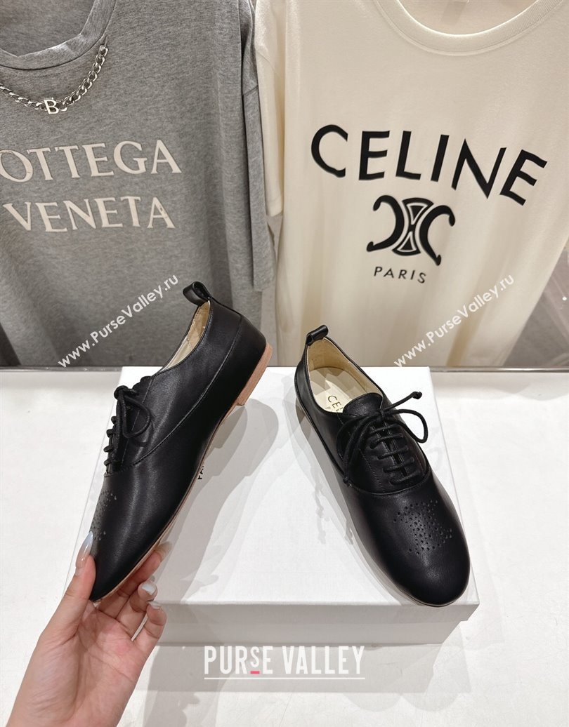 Celine Lise Perforated Triomphe Richelieu Laced-up Shoes in Calfskin Leather Black 2025 (MD-251024028)