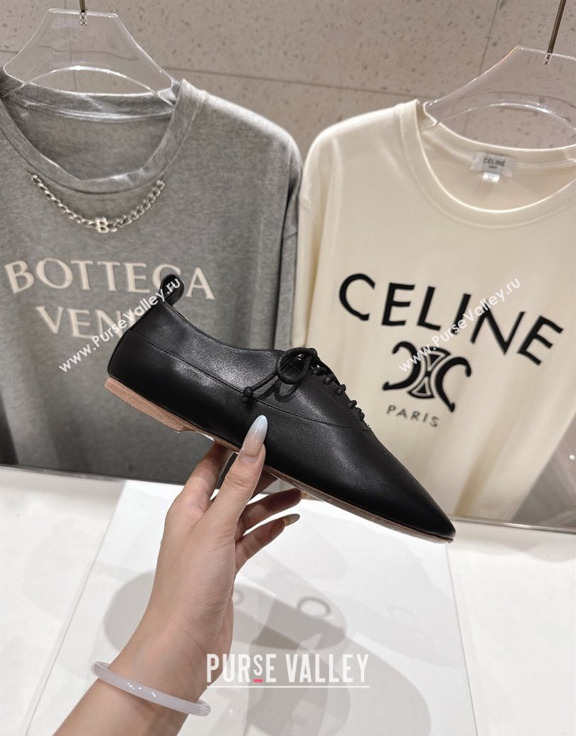 Celine Lise Perforated Triomphe Richelieu Laced-up Shoes in Calfskin Leather Black 2025 (MD-251024028)