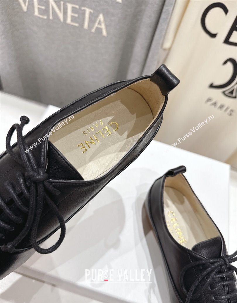 Celine Lise Perforated Triomphe Richelieu Laced-up Shoes in Calfskin Leather Black 2025 (MD-251024028)