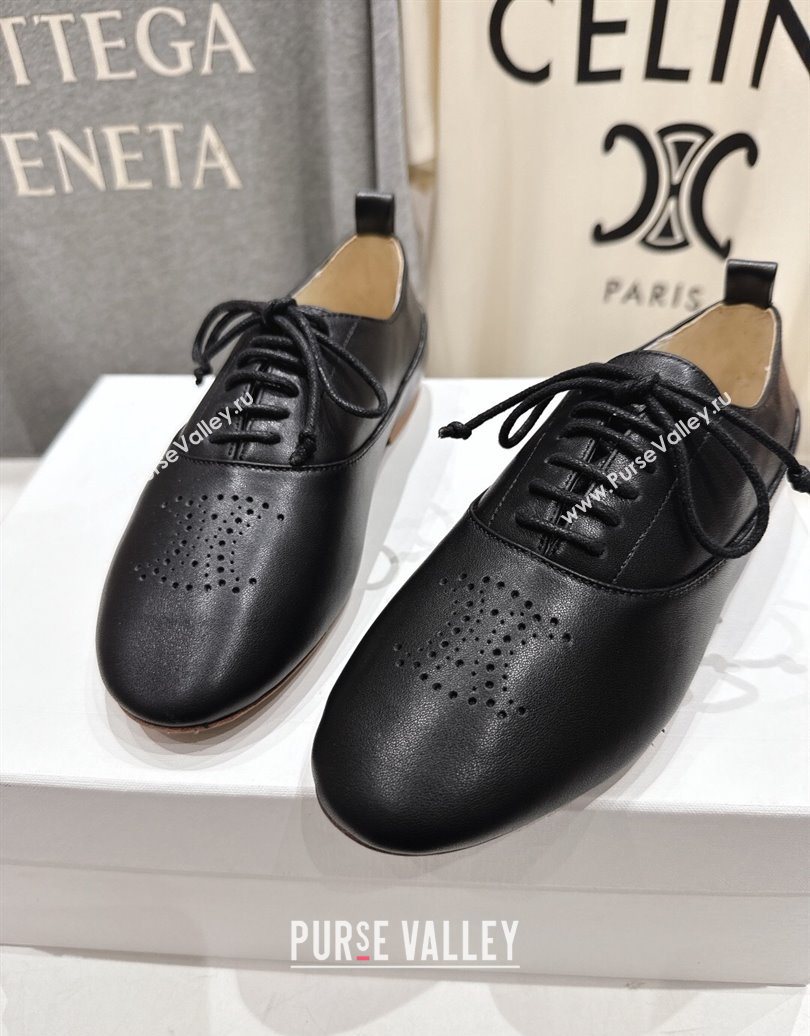 Celine Lise Perforated Triomphe Richelieu Laced-up Shoes in Calfskin Leather Black 2025 (MD-251024028)