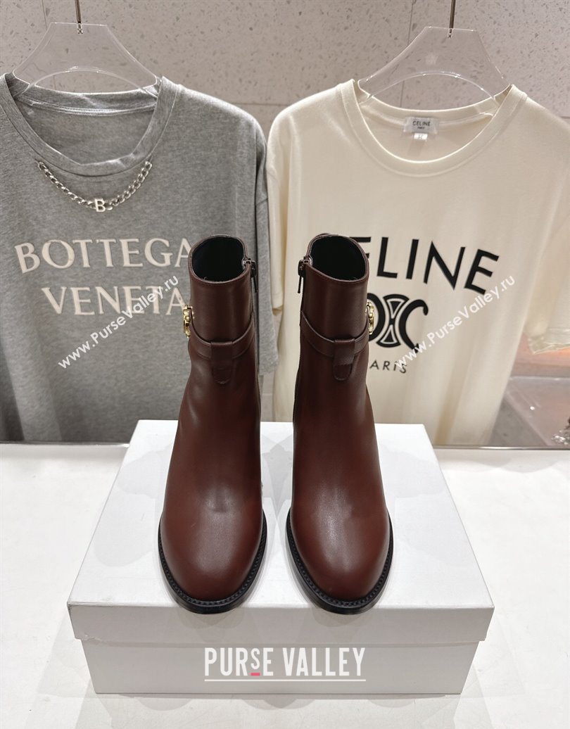 Celine Garance Heel Ankle Boots 6.5cm in Calfskin Leather with Triomphe Logo Strap Oak Brown 2025 (MD-251024040)