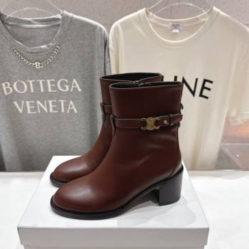Celine Garance Heel Ankle Boots 6.5cm in Calfskin Leather with Triomphe Logo Strap Oak Brown 2025 (MD-251024040)
