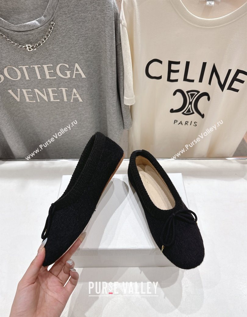 Celine Abby Ballerinas Flat in Alpaca Wool Fabric with Bow Black 2025 (MD-251024022)