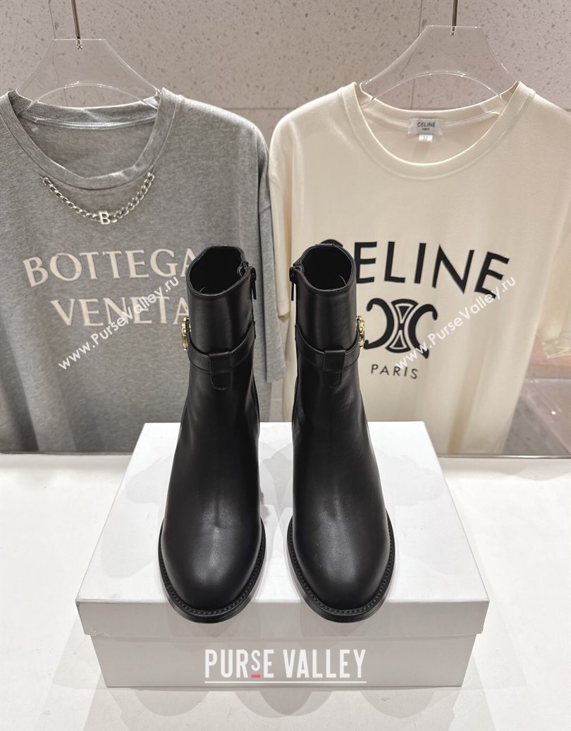 Celine Garance Heel Ankle Boots 6.5cm in Calfskin Leather with Triomphe Logo Strap Black 2025 (MD-251024041)