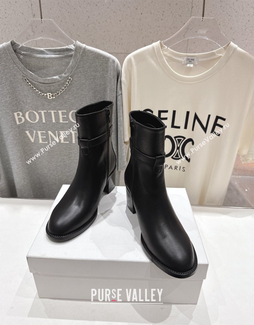 Celine Garance Heel Ankle Boots 6.5cm in Calfskin Leather with Triomphe Logo Strap Black 2025 (MD-251024041)