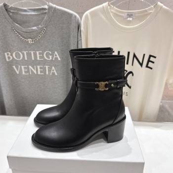 Celine Garance Heel Ankle Boots 6.5cm in Calfskin Leather with Triomphe Logo Strap Black 2025 (MD-251024041)