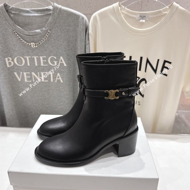 Celine Garance Heel Ankle Boots 6.5cm in Calfskin Leather with Triomphe Logo Strap Black 2025 (MD-251024041)