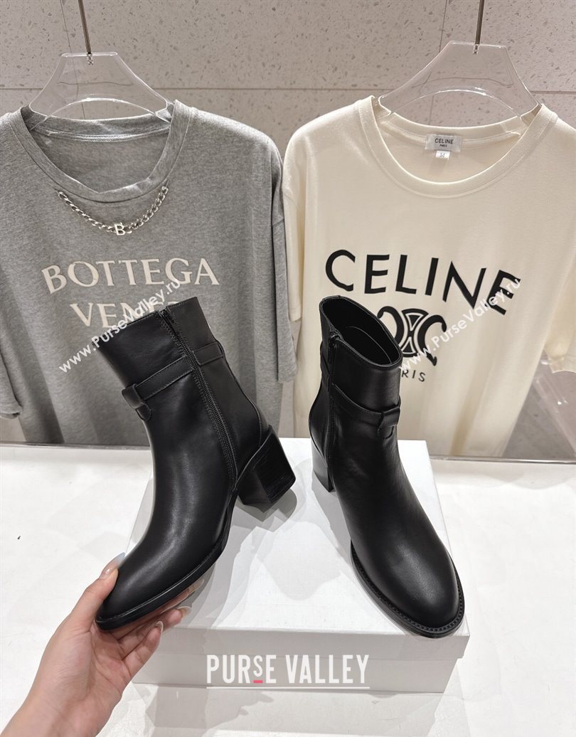 Celine Garance Heel Ankle Boots 6.5cm in Calfskin Leather with Triomphe Logo Strap Black 2025 (MD-251024041)