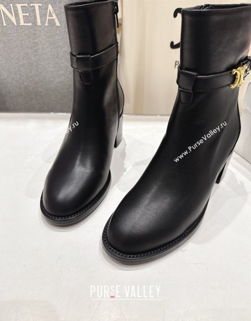 Celine Garance Heel Ankle Boots 6.5cm in Calfskin Leather with Triomphe Logo Strap Black 2025 (MD-251024041)