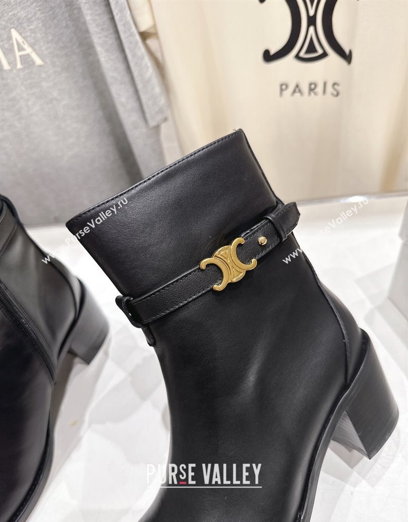 Celine Garance Heel Ankle Boots 6.5cm in Calfskin Leather with Triomphe Logo Strap Black 2025 (MD-251024041)