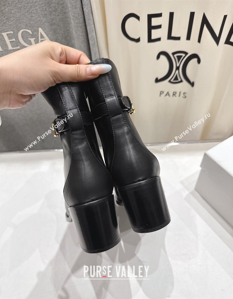 Celine Garance Heel Ankle Boots 6.5cm in Calfskin Leather with Triomphe Logo Strap Black 2025 (MD-251024041)