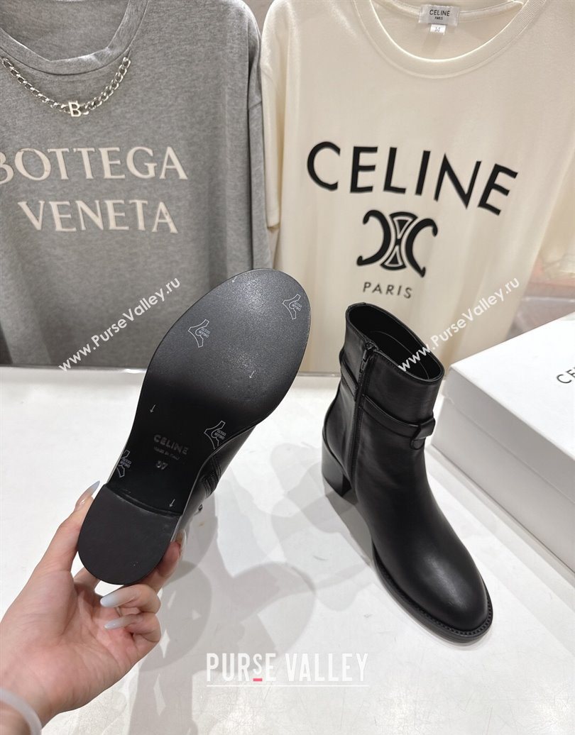 Celine Garance Heel Ankle Boots 6.5cm in Calfskin Leather with Triomphe Logo Strap Black 2025 (MD-251024041)