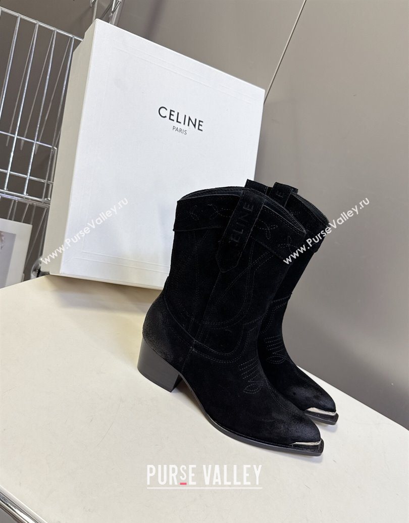 Celine Suede Heel Ankle Boots 5cm Black 2025 CE102401 (MD-251024032)