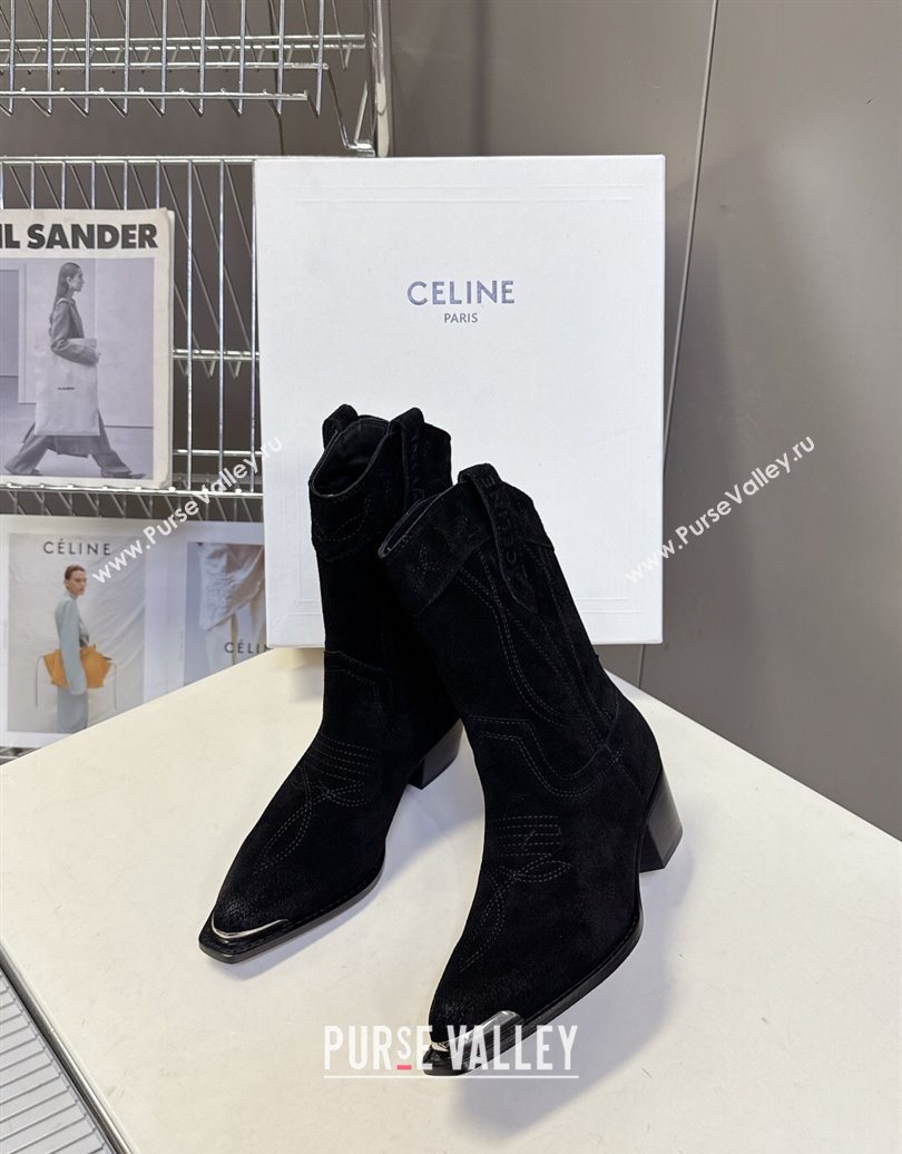 Celine Suede Heel Ankle Boots 5cm Black 2025 CE102401 (MD-251024032)