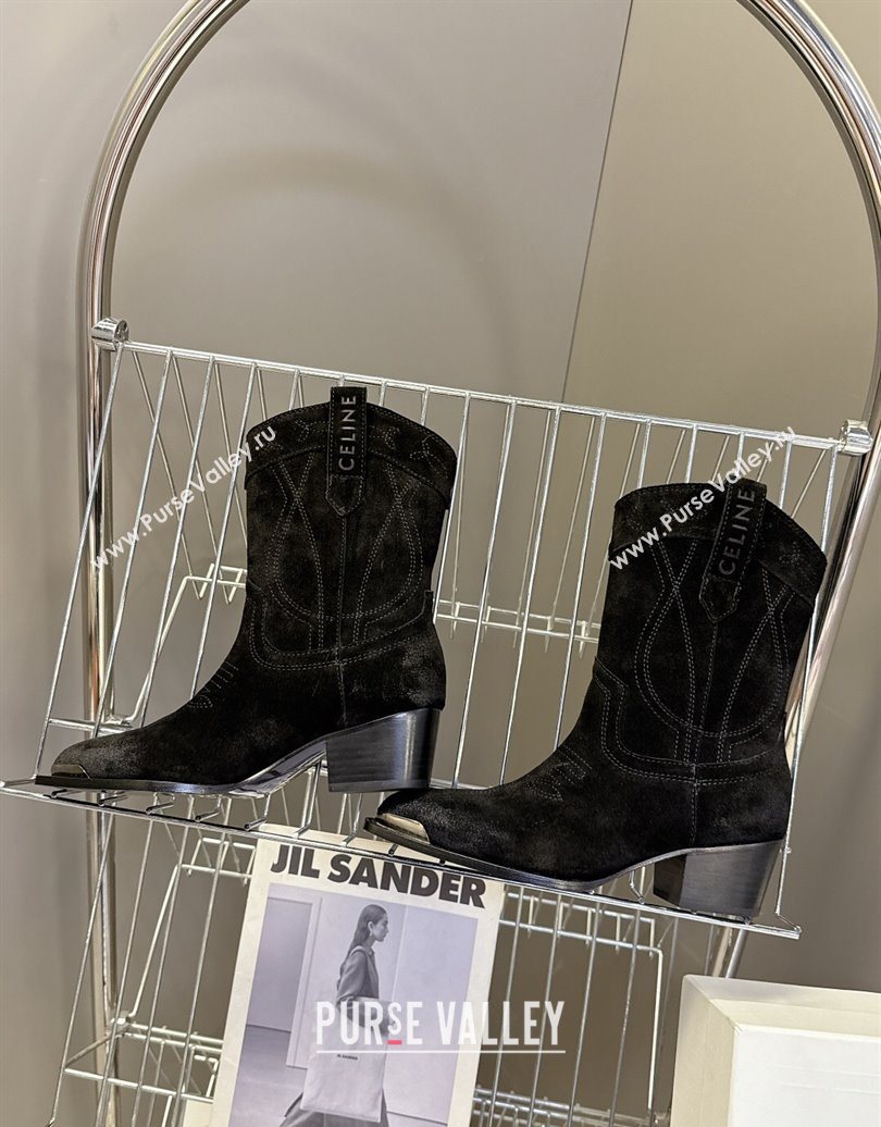 Celine Suede Heel Ankle Boots 5cm Black 2025 CE102401 (MD-251024032)