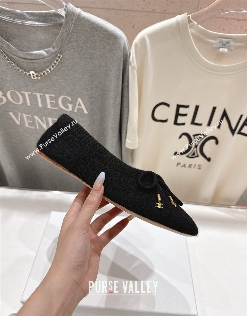 Celine Abby Ballerinas Flat in Alpaca Wool Fabric with Bow Black 2025 (MD-251024022)