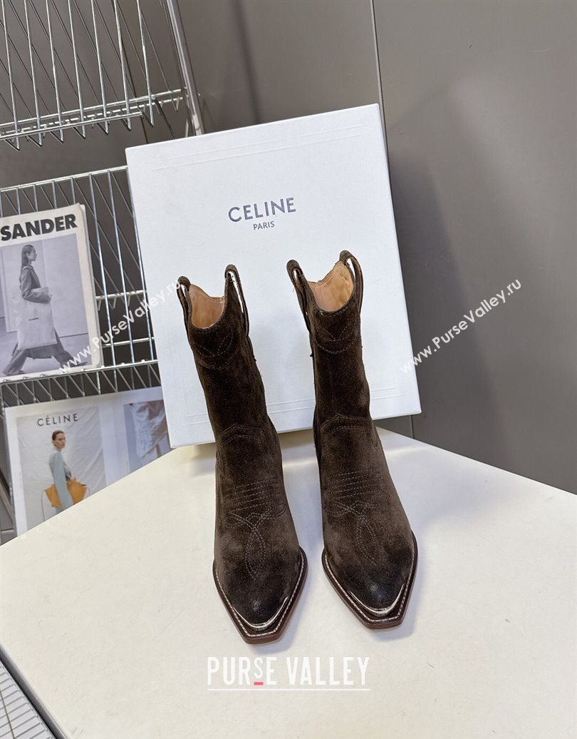 Celine Suede Heel Ankle Boots 5cm Green 2025 CE102401 (MD-251024033)