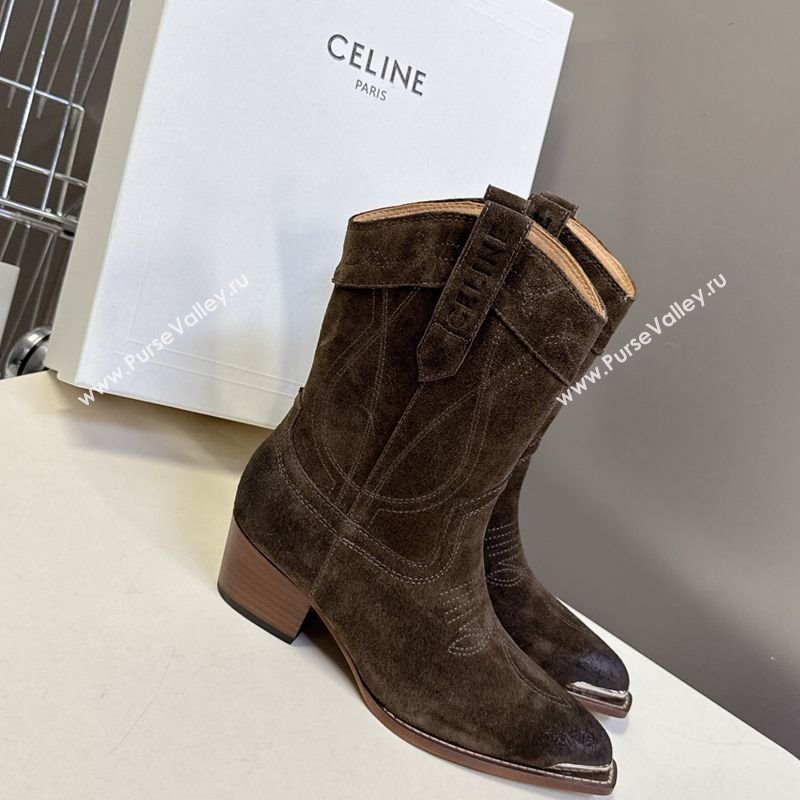 Celine Suede Heel Ankle Boots 5cm Green 2025 CE102401 (MD-251024033)