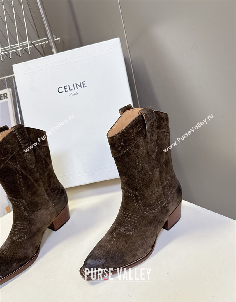 Celine Suede Heel Ankle Boots 5cm Green 2025 CE102401 (MD-251024033)