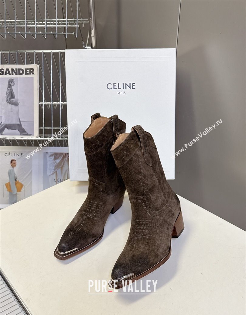 Celine Suede Heel Ankle Boots 5cm Green 2025 CE102401 (MD-251024033)