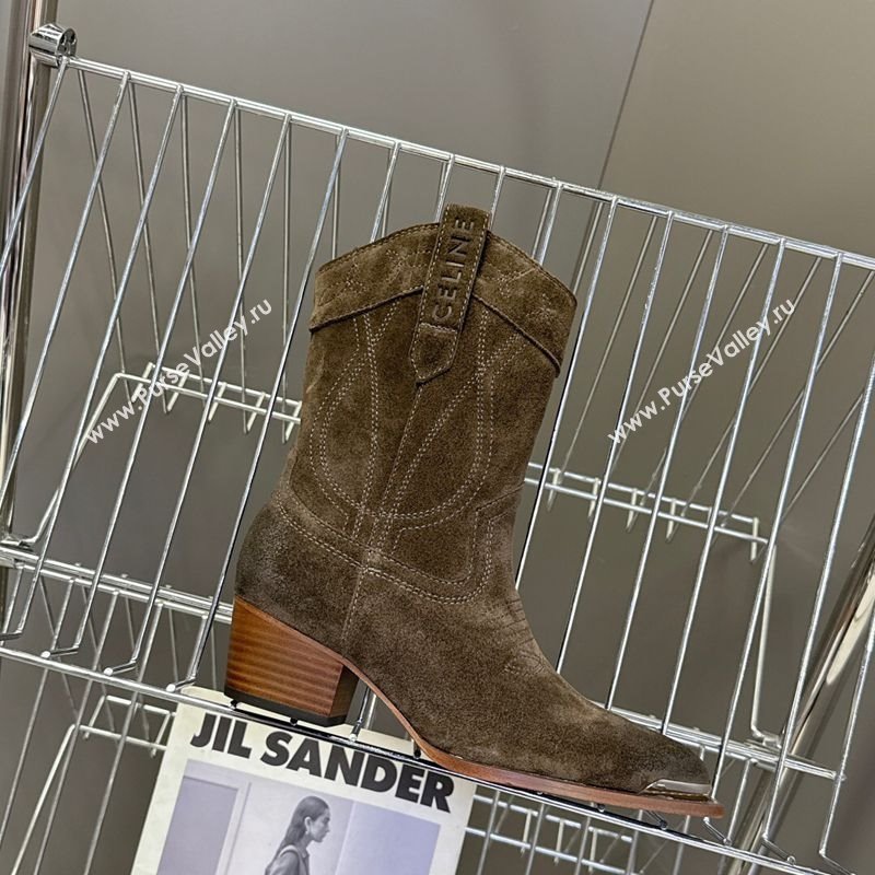 Celine Suede Heel Ankle Boots 5cm Green 2025 CE102401 (MD-251024033)