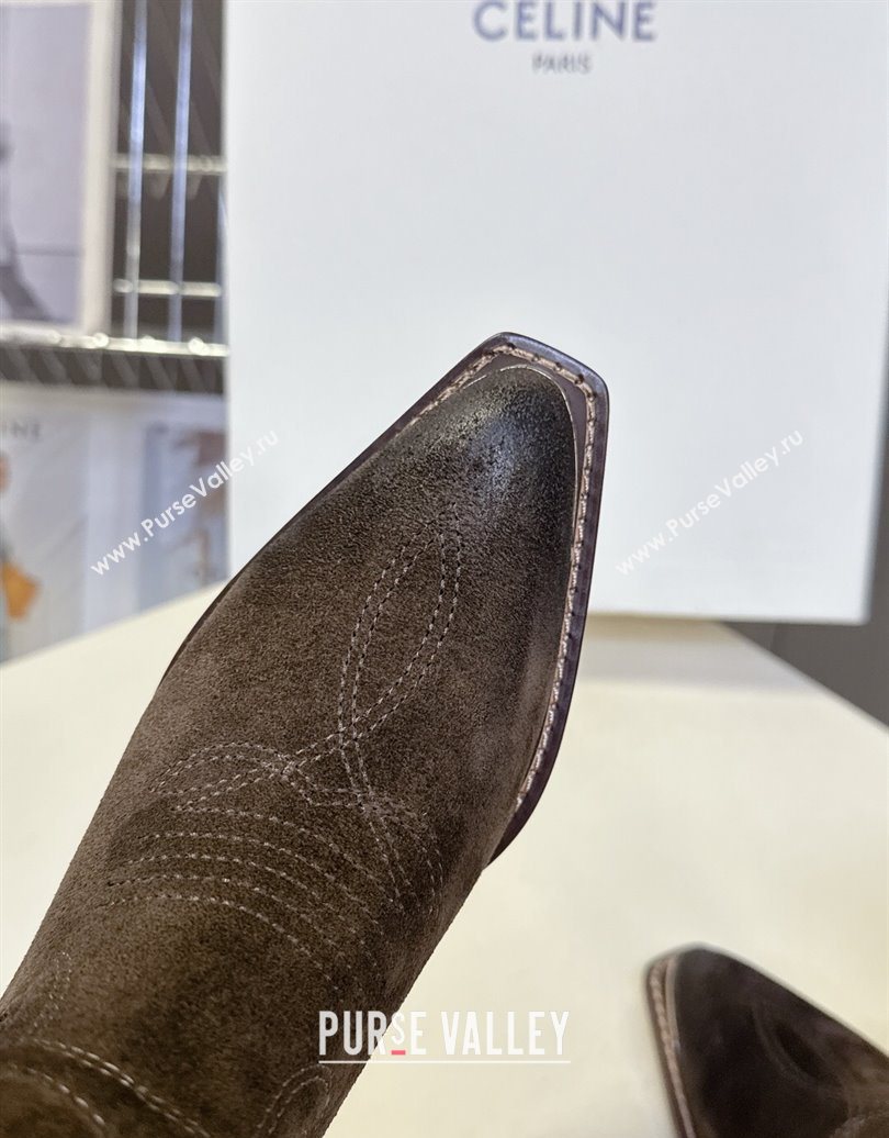 Celine Suede Heel Ankle Boots 5cm Green 2025 CE102401 (MD-251024033)