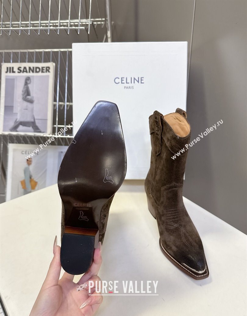 Celine Suede Heel Ankle Boots 5cm Green 2025 CE102401 (MD-251024033)