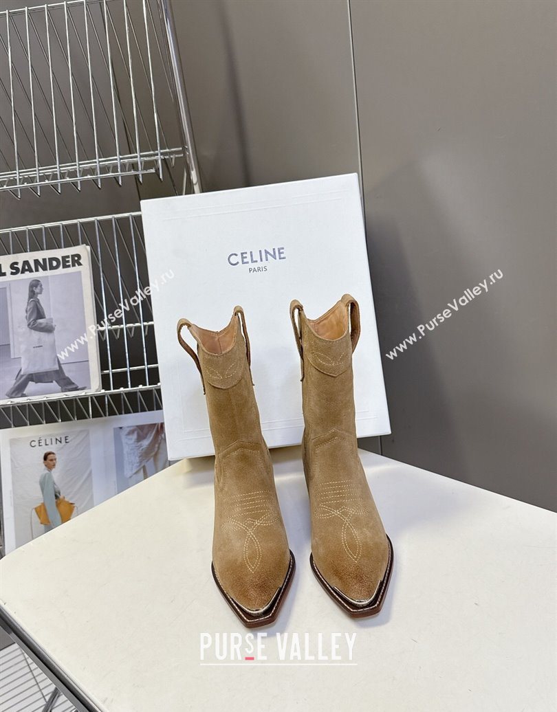 Celine Suede Heel Ankle Boots 5cm Beige 2025 CE102401 (MD-251024034)