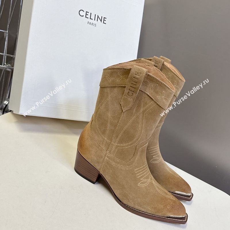 Celine Suede Heel Ankle Boots 5cm Beige 2025 CE102401 (MD-251024034)