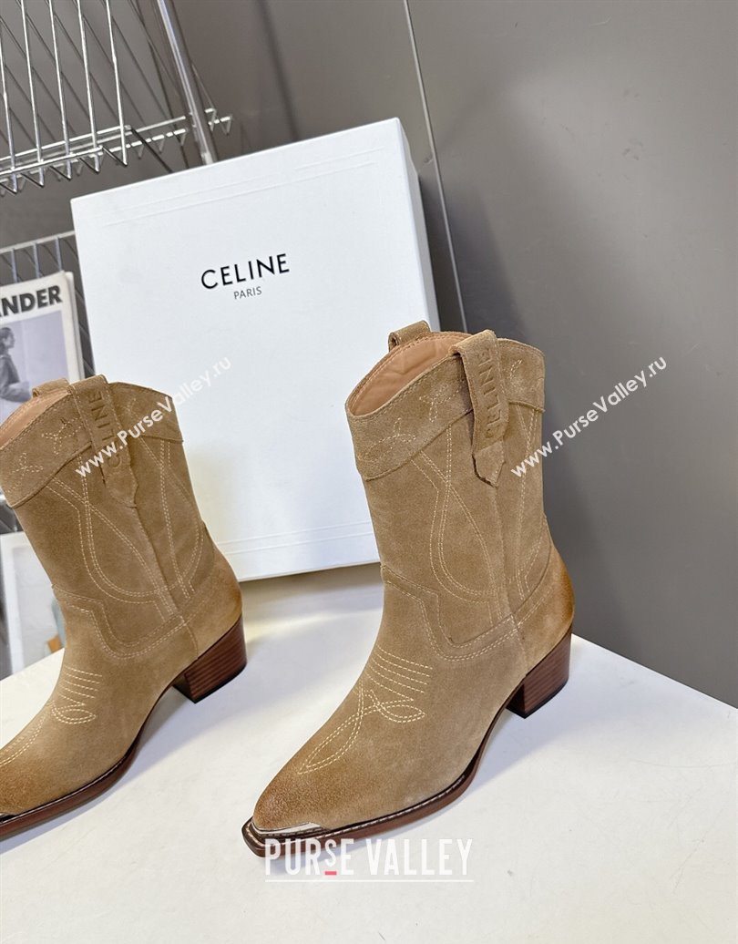 Celine Suede Heel Ankle Boots 5cm Beige 2025 CE102401 (MD-251024034)