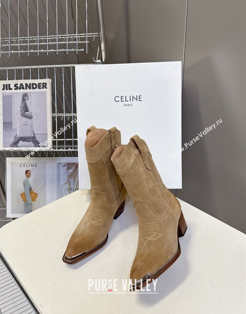 Celine Suede Heel Ankle Boots 5cm Beige 2025 CE102401 (MD-251024034)