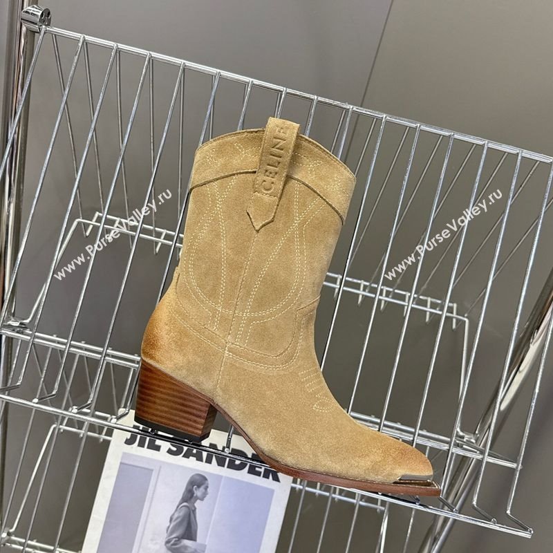 Celine Suede Heel Ankle Boots 5cm Beige 2025 CE102401 (MD-251024034)