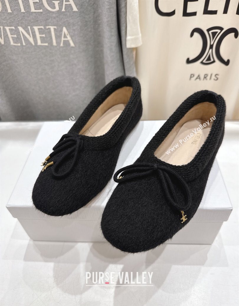 Celine Abby Ballerinas Flat in Alpaca Wool Fabric with Bow Black 2025 (MD-251024022)