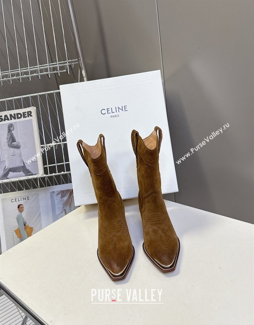 Celine Suede Heel Ankle Boots 5cm Brown 2025 CE102401 (MD-251024035)